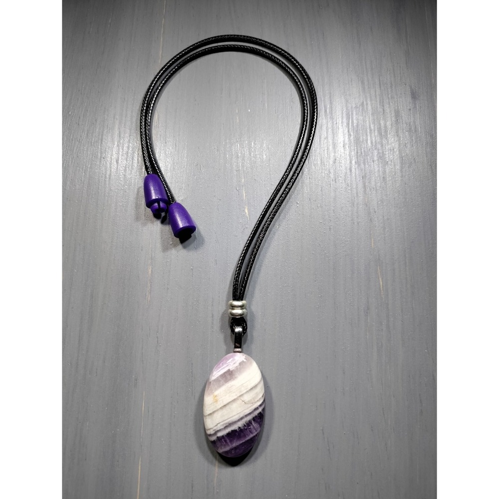 TrailerSpark Banded Amethyst Pendant‎ Necklace 18in Black Waxed Cord Break Away